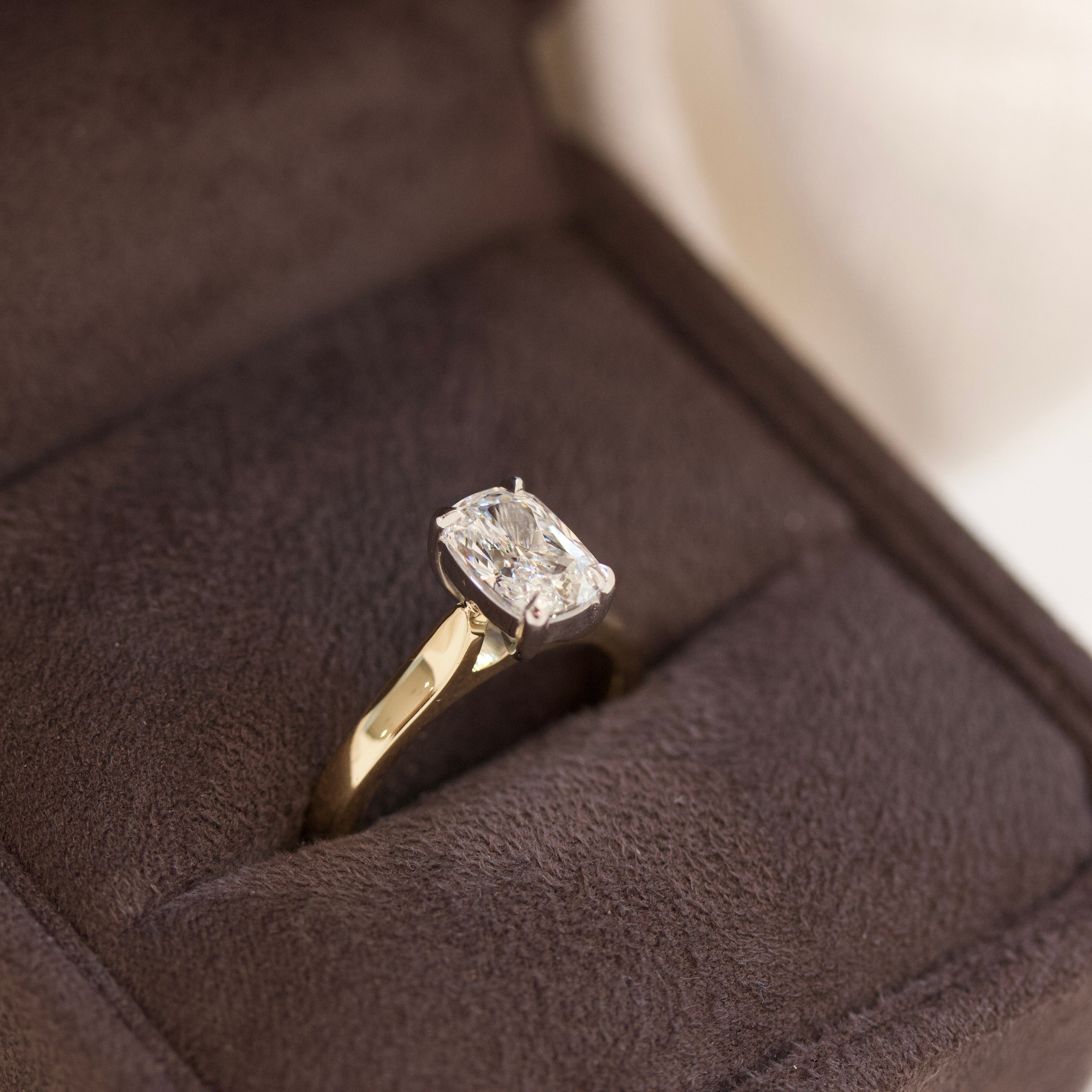 18ct gold 1.53ct elongated cushion cut Solitaire diamond ring - Kate