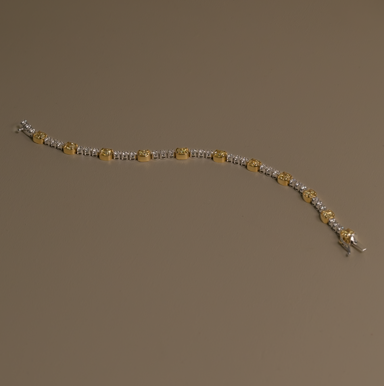 Yellow Cushion Diamond Tennis Bracelet