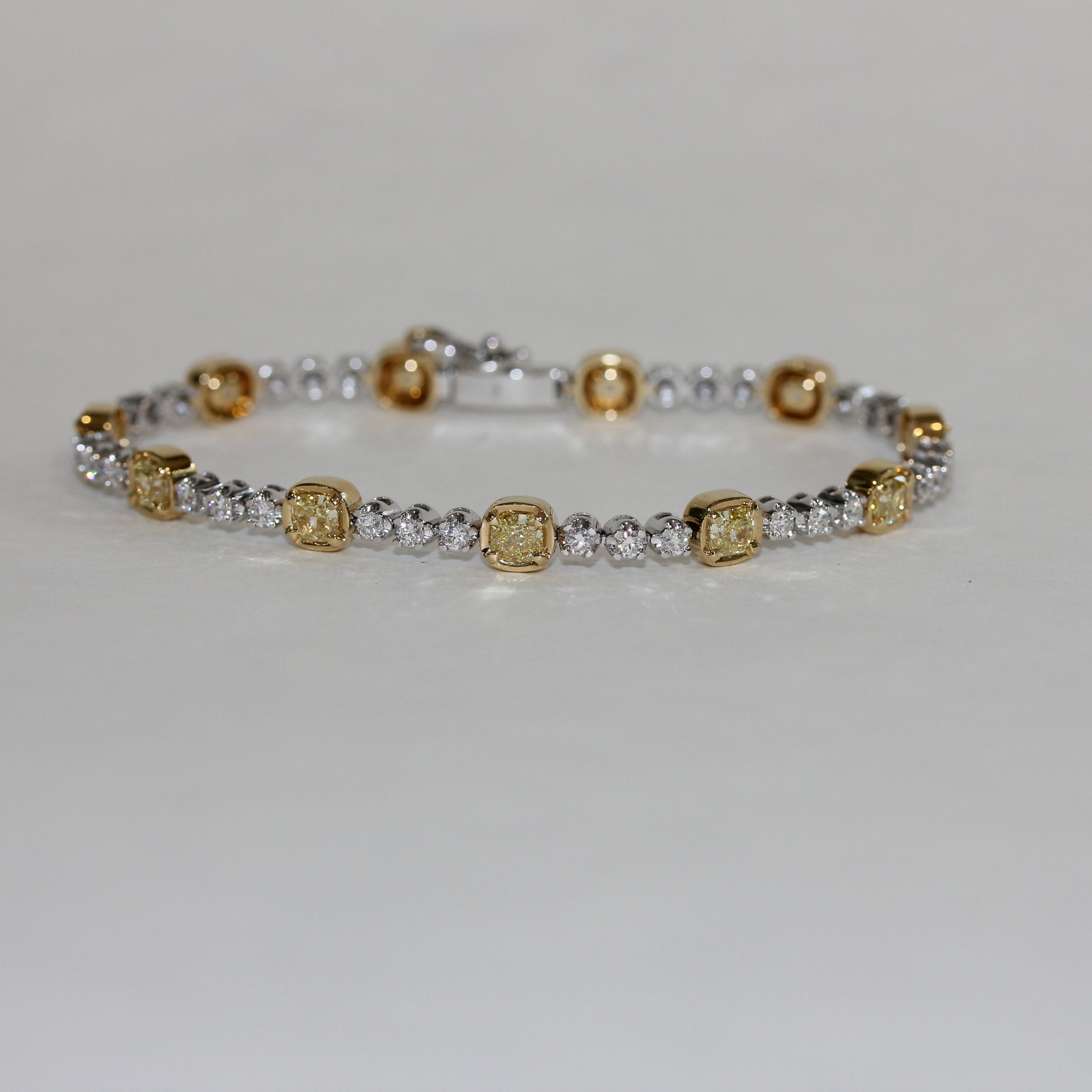 Yellow Cushion Diamond Tennis Bracelet