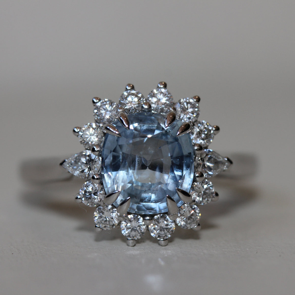 2.70CT LIGHT BLUE SAPPHIRE & DIAMOND HALO RING