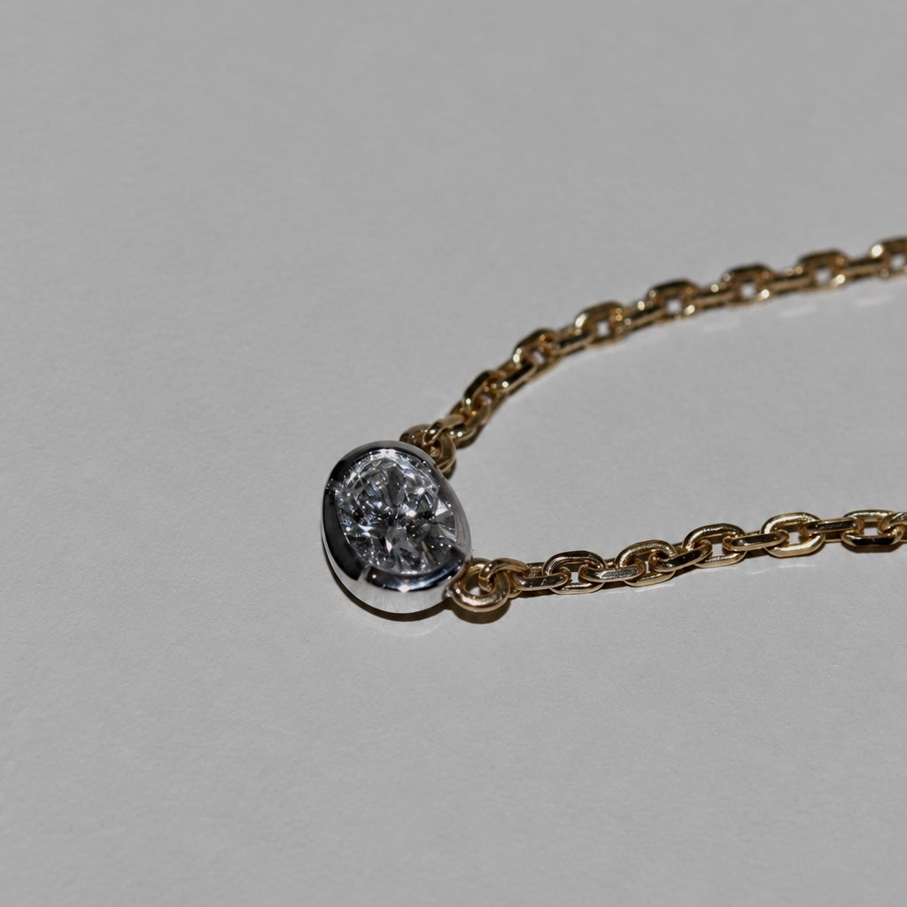 18ct Yellow & White Gold Oval Diamond Half-Bezel Pendant Necklace