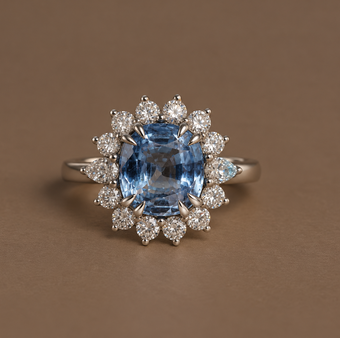 2.70CT LIGHT BLUE SAPPHIRE & DIAMOND HALO RING