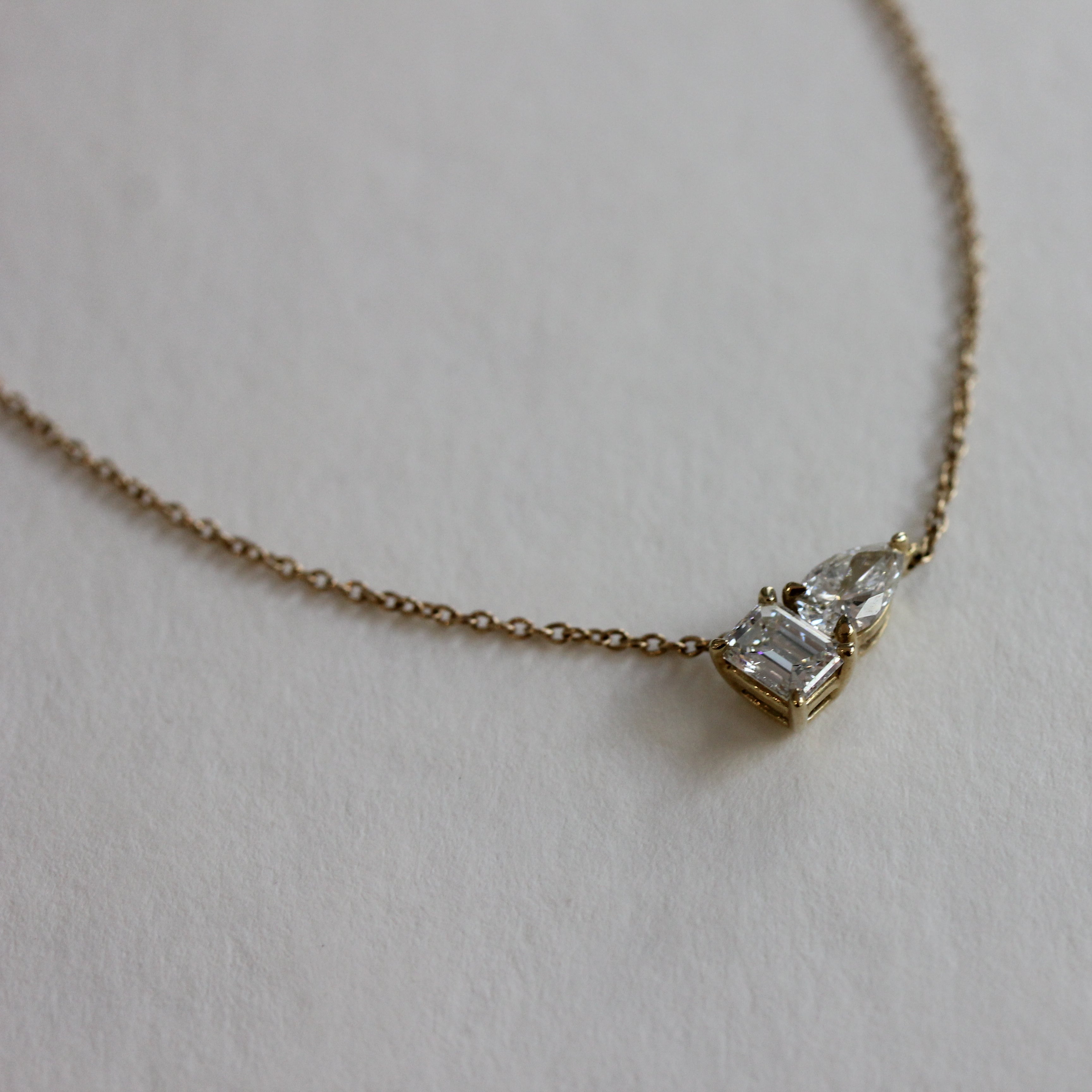 Pear and Emerald Natural Diamond Necklace