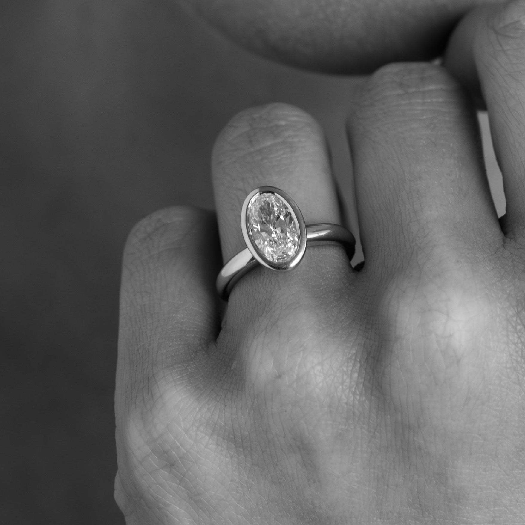 1.84ct Oval 18ct Diamond Bezel Set Engagement Ring - SASHA