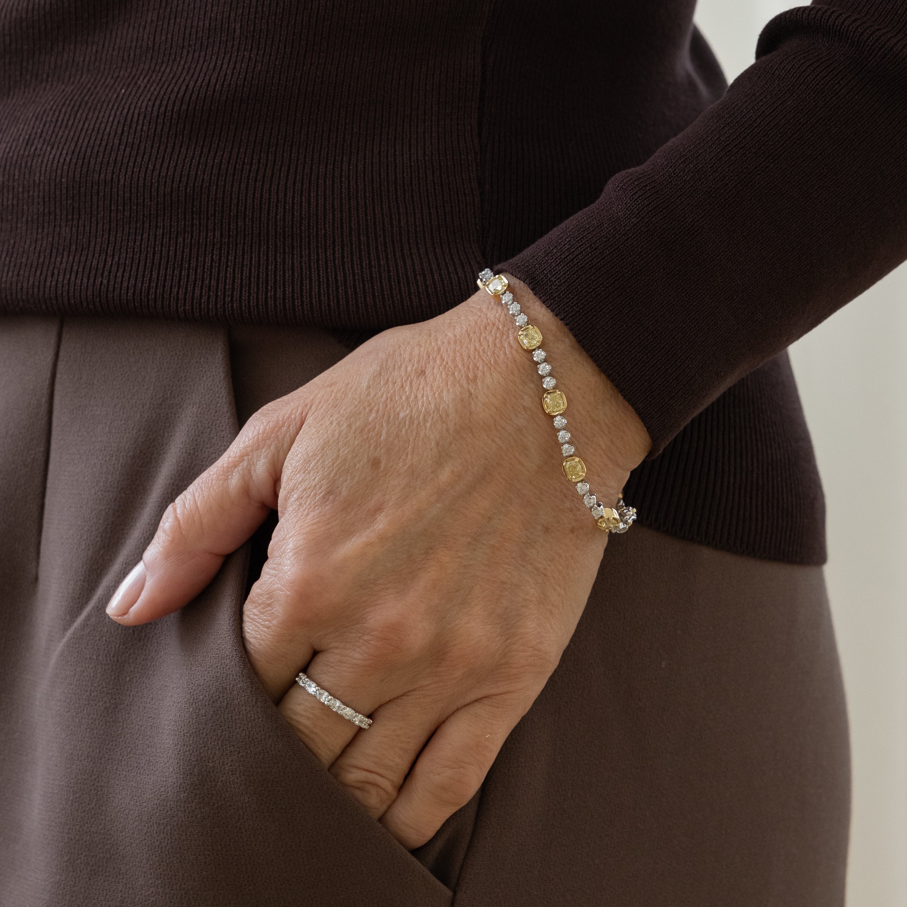 Yellow Cushion Diamond Tennis Bracelet
