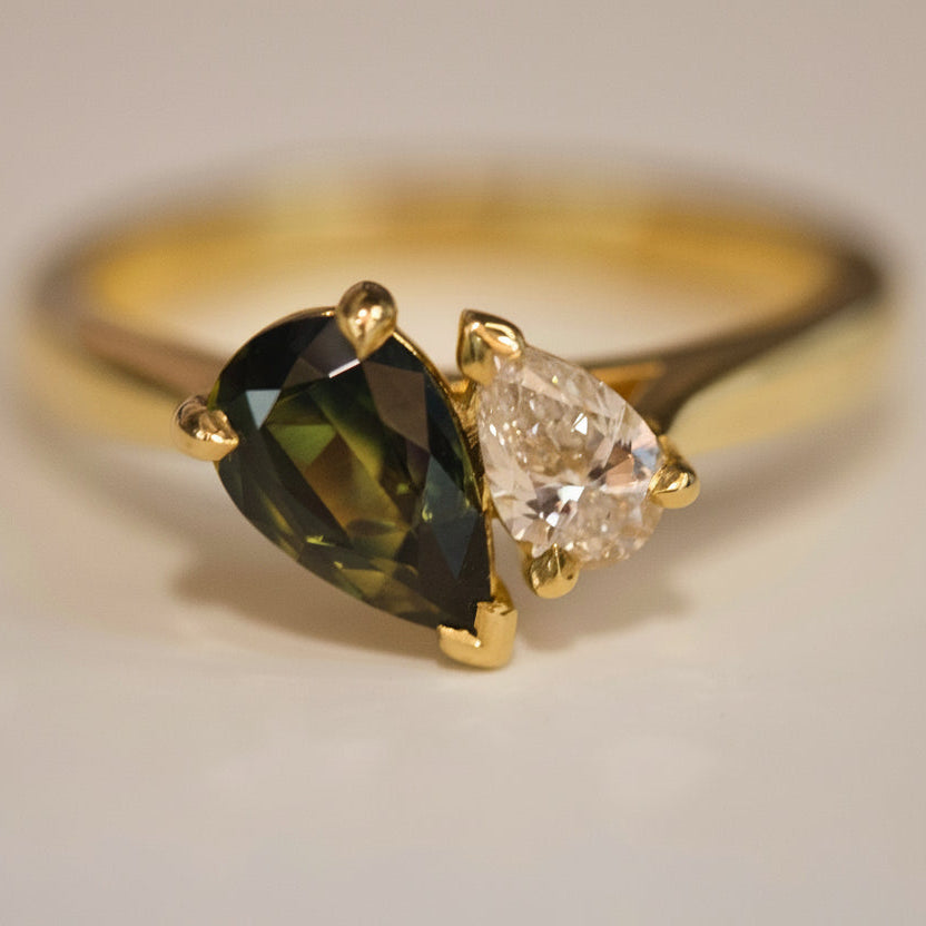 1.17ct Australian Sapphire Pear Toi et Moi Natural Diamond Ring - OLA